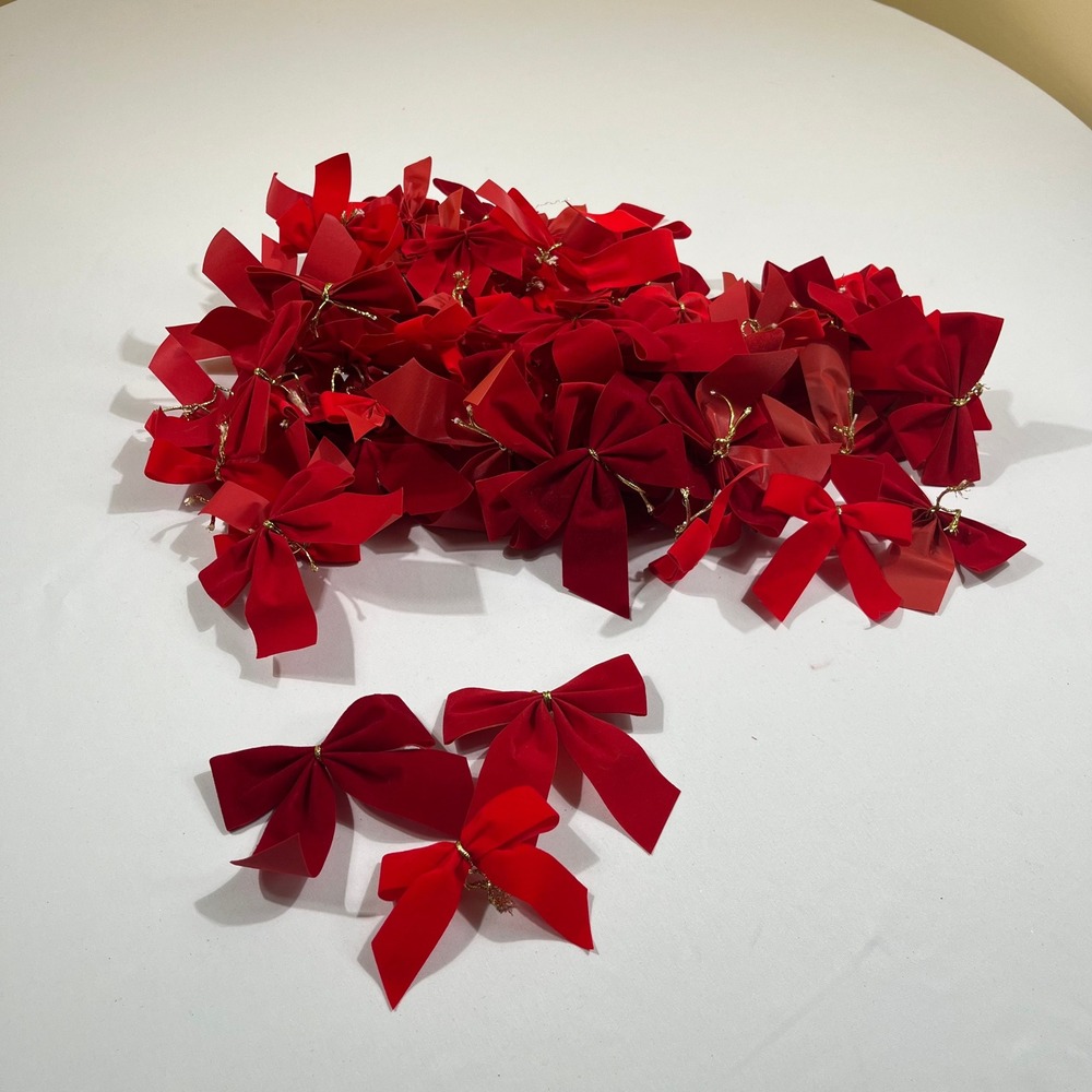 75 Decorative Holiday Bows Red Velvet Christmas Assorted Sizes Tree Decor